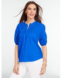Talbots - Lace Trim Button Front Voile Top - Lyst