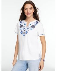 Talbots - Embroidered Split Neck Tunic Top - Lyst