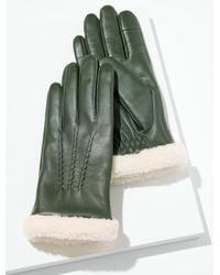 Talbots - Shearling Trim Leather Gloves - Lyst