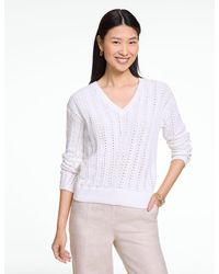 Talbots - Chevron Pointelle V-neck Pullover Sweater - Lyst