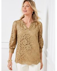 Talbots - Ruffle Neck Lace Top - Lyst