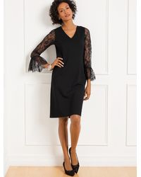 Talbots Leopard Trim A-line Ponte Dress in Black