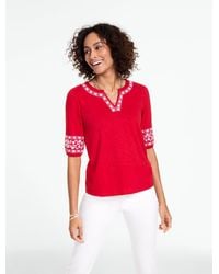 Talbots - Embroidered Split Neck Top - Lyst