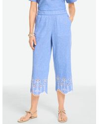 Talbots - Embroidered Washed Linen Wide Crop Pull-on Pants - Lyst