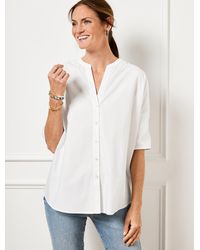 Talbots - Band Collar Button Front Poplin Shirt - Lyst