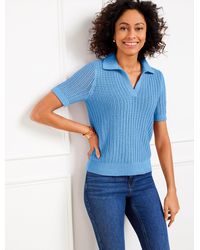 Talbots - Pointelle Stitch Polo Sweater - Lyst