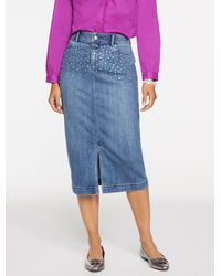 Talbots - Embellished Denim Midi Skirt - Lyst