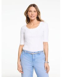 Talbots - Lace Trim V-neck Ribbed Top - Lyst