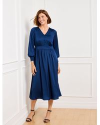 Talbots - Soft Satin Charmeuse Smocked Midi Dress - Lyst