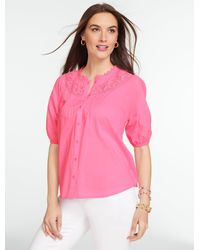 Talbots - Lace Trim Button Front Voile Top - Lyst