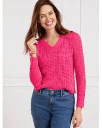 Talbots - Open Stitch V-neck Pullover Sweater - Lyst