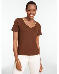 Talbots - Beaded Linen Blend V-neck T-shirt - Lyst