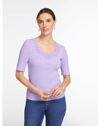 Talbots - Lace Trim V-neck Ribbed Top - Lyst