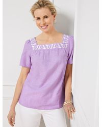 Talbots - Butterfly Embroidered Linen Cotton Square Neck Top - Lyst