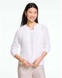 Talbots - Textured Open Stitch Crewneck Cardigan Sweater - Lyst