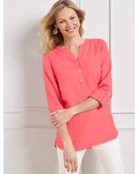 Talbots - Side Button Linen Band Collar Popover Shirt - Lyst