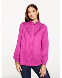 Talbots - Eyelet Ruffle Button Front Top - Lyst