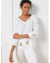 Talbots - Palm Embellished Linen Cotton Popover Shirt - Lyst