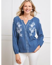 Talbots - Crinkle Gauze Embroidered Popover Shirt - Lyst