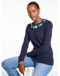 Talbots - Embellished Cable Knit Sweater - Lyst