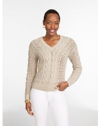 Talbots - Open Stitch Cable V-neck Pullover Sweater - Lyst