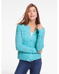 Talbots - Open Stitch Crewneck Cardigan Sweater - Lyst
