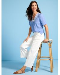 Talbots - Embroidered Short Sleeve Linen Top - Lyst