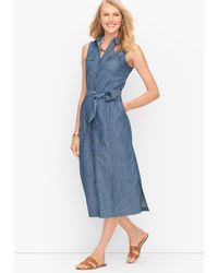 Talbots Sleeveless Denim Midi Shirt Dress - Blue