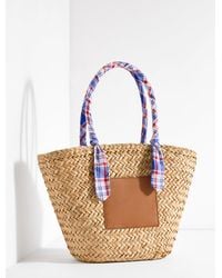 Talbots - Fresh Madras Scarf Straw Tote - Lyst