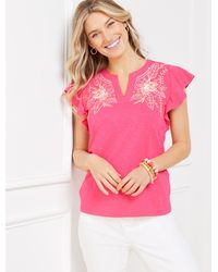 Talbots - Embroidered Ruffle Sleeve Top - Lyst