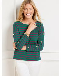 Talbots - Button Sleeve Crewneck T-shirt - Lyst