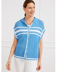 Talbots - Open Stitch Hooded Striped Poncho - Lyst