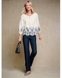 Talbots - Embroidered Poplin Top - Lyst