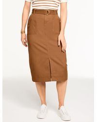 Talbots - Belted Twill Midi Skirt - Lyst