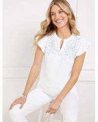 Talbots - Embroidered Ruffle Sleeve Top - Lyst