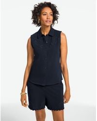 Talbots - Eyelet Knit Sleeveless Button Front Top - Lyst