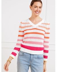 Talbots - Open Stitch V-neck Pullover Sweater - Lyst