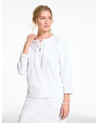 Talbots - Floral Jacquard Terry Lace-up Pullover Sweater - Lyst