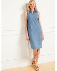 Talbots - Ruffle Neck Denim Shift Dress - Lyst