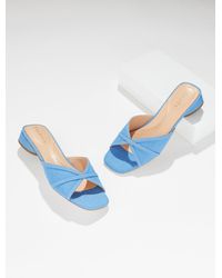 Talbots - Val Block Heel Chambray Slides - Lyst