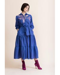 Tallulah & Hope Zip Front Tiered Dress Embroidered Blue Jay