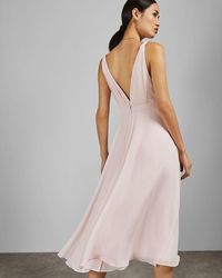 Ted Baker Robe Mi-longue En Georgette Avec Col En V - Rose