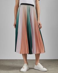 Ted Baker Pleated Stripe Midi Skirt - Purple