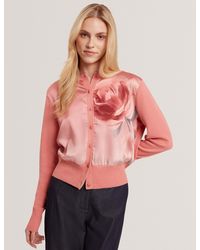 Ted Baker - Ilyna Rose Print Woven Front Cardigan - Lyst