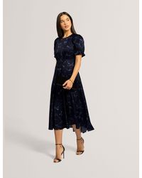 Ted Baker - Gratia Bow Print Puff Sleeve Crepe Midi Dress - Lyst