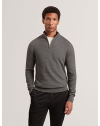 Ted Baker - Jeremee Branded Texture Zip Neck Jumper - Lyst