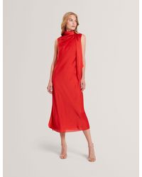 Ted Baker - Goana Sleeveless Tie Neck Satin Chiffon Midi Dress - Lyst