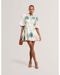 Ted Baker - Olliiv Soft Blooms Puff Sleeve Mini Shirt Dress - Lyst