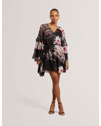 Ted Baker - Nayvie Lily Print Frilled Long Sleeve Mini Dress - Lyst