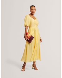 Ted Baker - Orlaah Puff Sleeve V-Neck Woven Midi Dress - Lyst